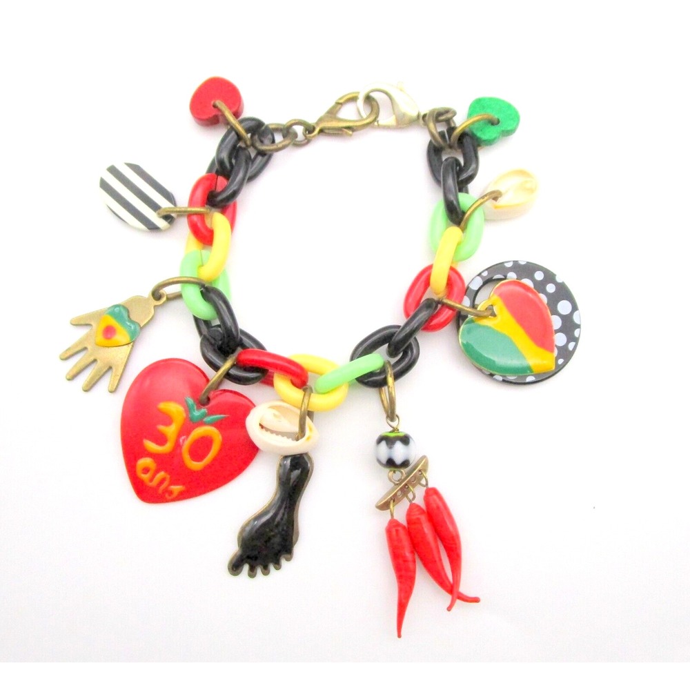 Reminiscence Paris Unsigned Bracelet Funky Chunky Plastic Charms Feet Hands Vtg